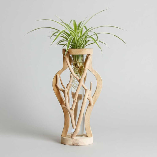 Natural Wooden Vase | Unique Plant Decoration