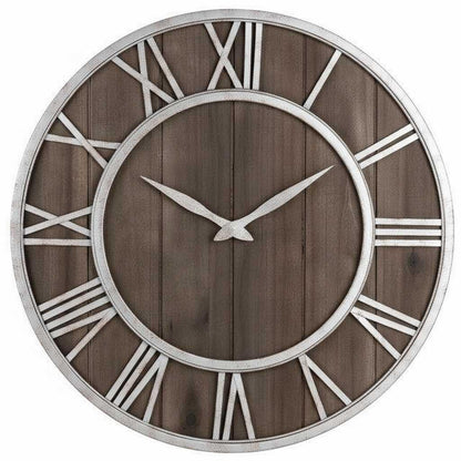 Premium Vintage Wooden Large Round Wall Clock with Roman Numerals
